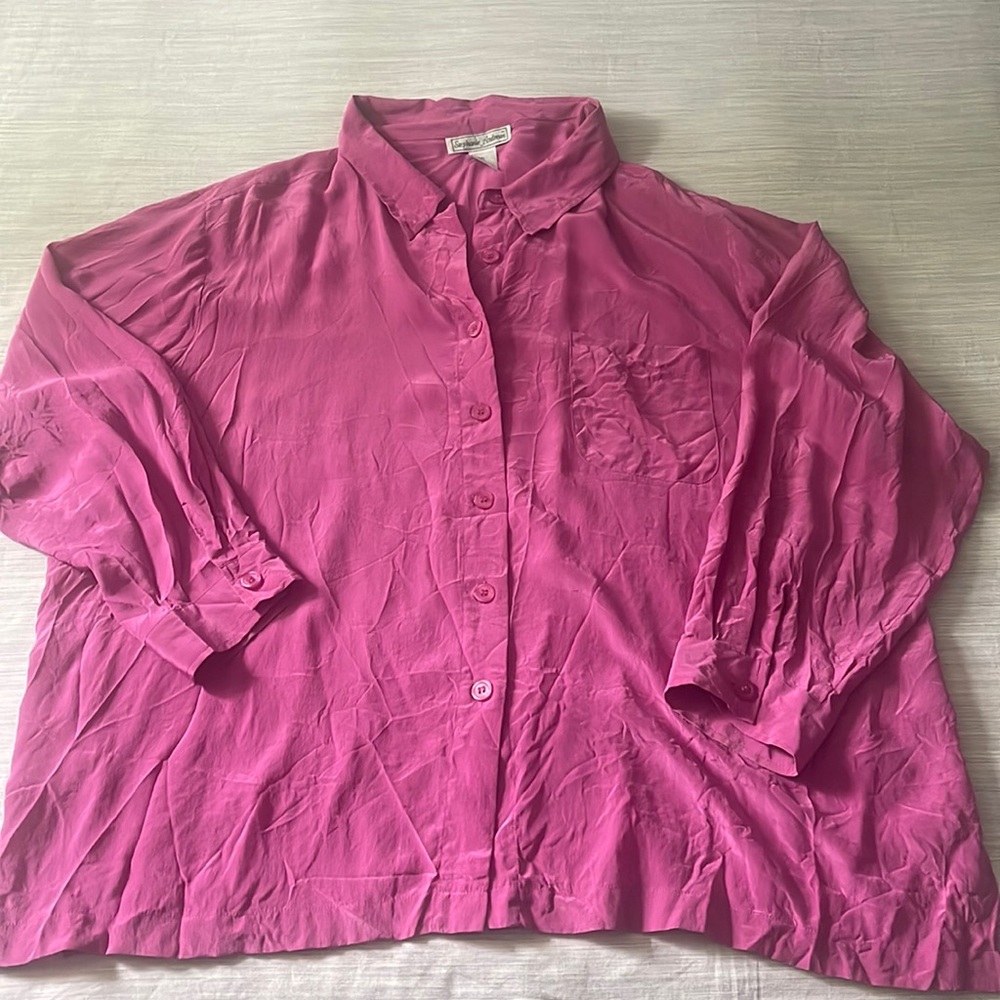 Vintage Oversized 100% Silk Button Down Shirt sz1X - Picture 2 of 9